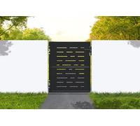 Casanoov Portillon acier galvanisé NALI ARLBERG 103 x 120 cm 1,03 m x 1,2 m 1,24 m² noir brillant motif lignes graphiques accès piéton jardin kit complet serrure cylindre 3 clefs gonds