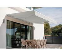 CASANOOV Store Banne Monobloc Vecchio Store Extérieur 395x300 cm 4x3 m 12 m² Aluminium Blanc Toile Beige Terrasse Jardin Manuel Rétractable Protection Solaire UV50+ 320 g/m² Inclinaison 30-100°