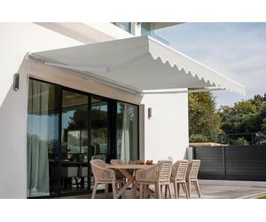 CASANOOV Store Banne Monobloc Vecchio Store Extérieur 395x300 cm 4x3 m 12 m² Aluminium Blanc Toile Beige Terrasse Jardin Manuel Rétractable Protection Solaire UV50+ 320 g/m² Inclinaison 30-100°