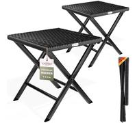Casaria 2 Tabourets pliants en polyrotin Noir 44x40x44cm Table Pliable Polyvalente Repose-Pieds Balcon Camping Table d'appoint