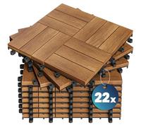 CASARIA® 22x Dalles bois clipsables 30x30cm bois d'acacia certifié FSC® dalle bois terrasse extérieur antidérapant sol balcon jardin caillebotis résistant UV intempéries mosaïque