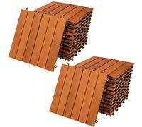 CASARIA® 22x Dalles bois clipsables 30x30cm bois d'acacia certifié FSC® dalle bois terrasse extérieur antidérapant sol balcon jardin caillebotis résistant UV intempéries pose facile