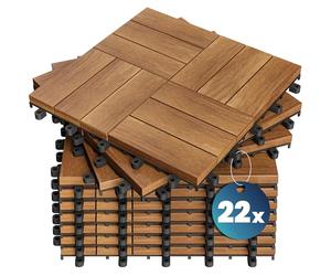 CASARIA® 22x Dalles bois clipsables 30x30cm bois d'acacia certifié FSC® dalle bois terrasse extérieur antidérapant sol balcon jardin caillebotis résistant UV intempéries mosaïque