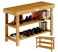 Casaria® 2en1 Meuble à Chaussures avec Banc en Bois d'acacia Robuste étagère à Chaussures 2 tablettes Rangement Armoire