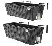 Casaria 2X Bac ŕ Fleurs 11 litres Support de Montage intérieur extérieur jardiničre Pot de Fleurs décoration Balcon terrasse Noir