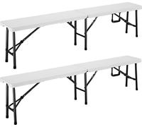 CASARIA® 2x Bancs pliants en plastique 180cm Banc de camping pliable Banc de Jardin blanc pour pique-nique fête