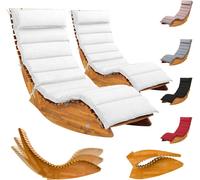 CASARIA® 2x Chaise longue à bascule JAVA avec housse crème bois d'acacia certifié FSC® pliable transat jardin Sauna Capacité de charge 160kg