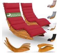 CASARIA® 2x Chaise longue à bascule JAVA avec housse rouge bois d'acacia certifié FSC® pliable transat jardin Sauna Capacité de charge 160kg