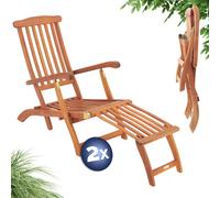 CASARIA® 2x Chaise Longue en Bois certifié FSC® Pliable Queen Mary Chaise Salle A Manger Élégante pour Salon de Jardin Exterieur Relaxant près d une Piscine Hors Sol Terrasse ou Balcon