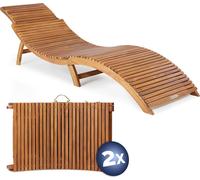 Casaria 2x Chaise longue en bois d'acacia Pliable 160kg Poignée transport Chaise longue jardin Ergonomique Chaise bois Fonction valise Certifié FSC