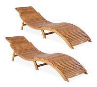 Casaria 2x Chaise longue en bois d'acacia Pliable 160kg Poignée transport Chaise longue jardin Ergonomique Chaise bois Fonction valise Certifié FSC