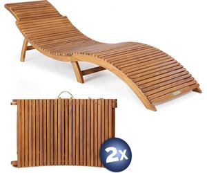 Casaria 2x Chaise longue en bois d'acacia Pliable 160kg Poignée transport Chaise longue jardin Ergonomique Chaise bois Fonction valise Certifié FSC