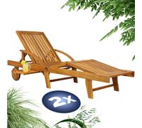 CASARIA® 2x Chaise Longue Jardin Exterieur Tami Sun En Bois D Acacia Chaise Pliante Avec Roues Type Transat Bain De Soleil Chaise Bois Pour Salon De Jardin Exterieur