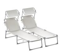 Casaria 2X Chaise Longue Pliable Hawaii Beige transat avec Pare-Soleil Bain de Soleil pour Plage Jardin Camping Transport