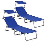 Casaria 2X Chaise Longue Pliable Hawaii Bleu transat avec Pare-Soleil Bain de Soleil pour Plage Jardin Camping Transport