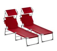 Casaria 2X Chaise Longue Pliable Hawaii Orange transat avec Pare-Soleil Bain de Soleil pour Plage Jardin Camping Transport