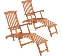 Casaria® 2X Chaise Longue Queen Mary Pliable Bois d'acacia Repose-Pieds transat de Jardin intérieur extérieur Balcon