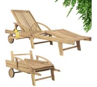 CASARIA Chaise Longue en Bois d'acaia effet teck avec Roues Jardin 2x