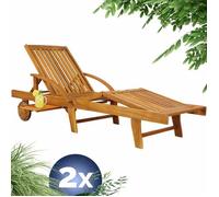 CASARIA® 2x Chaise longue Tami Sun en bois d'acacia transat avec roues pour extérieur jardin terrasse bain de soleil