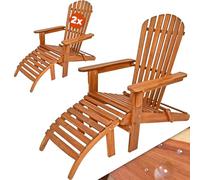 Casaria 2X Chaise Longue transat Adirondack en Bois d'acacia avec Repose-Pieds Bain de Soleil Sičge de Jardin Pliable Extérieur Balcon terrasse