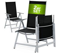 Casaria 2X Chaises de Jardin à Dossier Haut Argent Aluminium Pliable résistante intempéries Dossier réglable 8 Positions accoudoirs 120kg