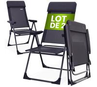 Casaria® 2X Chaises de Jardin Pliantes Anthracite en Aluminium avec accoudoirs Dossier réglable Plage Piscine Camping Voyage