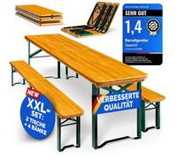 CASARIA® 2x Ensembles table et bancs en bois de brasserie 220 cm 10 personnes Meubles de jardin pliable 3 pièces Intérieur extérieur