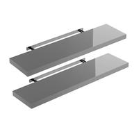 CASARIA 2x Étagères Murales Flottantes 90 cm Gris Brillant MDF Robuste Effet Flottant étagère Bois Rangement décoration