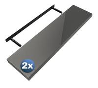 CASARIA 2x Étagères Murales Flottantes 90 cm Gris Brillant MDF Robuste Effet Flottant étagère Bois Rangement décoration
