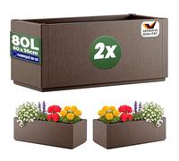 Casaria® 2X Jardinière Ethica Brun 80x36x36cm 80L résistante Fond d'écoulement Bac à Fleurs Pot de Fleurs Jardin Balcon