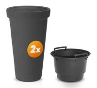 Casaria® 2X Pot de Fleurs XXL Anthracite 42L Bac à Plantes 63x40cm Rond résistant à l'hiver Jardin terrasse Cache-Pot Bac à Fleurs
