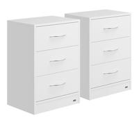 Casaria 2x Table de nuit Blanc 3 tiroirs 54x39x28cm table de chevet chambre à coucher petit meuble intérieur rangement