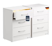 CASARIA 2X Table de Nuit Blanc 3 tiroirs LED 54x39x28cm Table de Chevet pour Chambre Petit Meuble intérieur Rangement