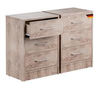 CASARIA 2X Table de Nuit Bois 3 tiroirs 54x39x28cm Table de Chevet Chambre à Coucher Petit Meuble intérieur Rangement