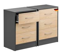 Casaria 2X Table de Nuit Bois Gris 3 tiroirs 54x39x28cm Table de Chevet Chambre Petit Meuble intérieur Rangement entrée