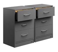 Casaria 2x Table de nuit Gris 3 tiroirs LED 54x39x28cm table de chevet pour chambre petit meuble intérieur rangement