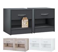 Casaria® 2X Table de Nuit Table de Chevet Anthracite avec tiroir poignée en Aluminium mobilier Chambre à Coucher 39x28x41cm