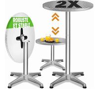 CASARIA® 2x Table haute ronde pliable bar bistrot mange debout réglable en hauteur 70/115 cm jardin terrasse réception