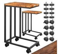 Casaria® 2X Tables d'appoint Bout de canapé avec roulettes Cadre en métal Noir Desserte de lit Support Ordinateur Portable pour Salon Bureau Chambre