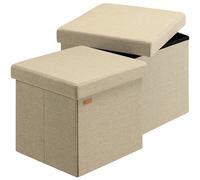 Casaria® 2X Tabouret Cube Beige avec Espace de Rangement Pouf 38 x 38 x 38 cm Coffre de Rangement Similicuir Repose-Pied