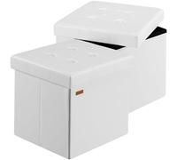 Casaria® 2X Tabouret Cube Blanc avec Espace de Rangement Pouf 38 x 38 x 38 cm Coffre de Rangement Similicuir Repose-Pied