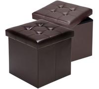 CASARIA® 2x Tabouret cube brun avec espace de rangement Pouf 38 x 38 x 38 cm Coffre de rangement similicuir Repose-pied