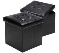 CASARIA® 2x Tabouret cube noir avec espace de rangement Pouf 38 x 38 x 38 cm Coffre de rangement similicuir Repose-pied
