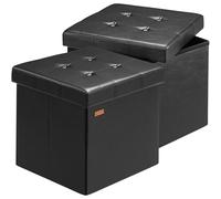 Casaria® 2X Tabouret Cube Noir avec Espace de Rangement Pouf 38 x 38 x 38 cm Coffre de Rangement Similicuir Repose-Pied