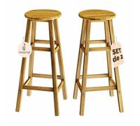 CASARIA® 2x Tabourets de bar chaises hautes bois d'acacia assise ronde avec repose-pieds hauteur 75 cm style rustique