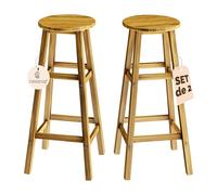 Casaria® 2X Tabourets de Bar chaises Hautes Bois d'acacia Assise Ronde avec Repose-Pieds Hauteur 75 cm Style Rustique