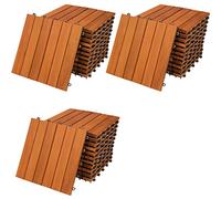 CASARIA® 33x Dalles bois clipsables 30x30cm bois d'acacia certifié FSC® dalle bois terrasse extérieur antidérapant sol balcon jardin caillebotis résistant UV intempéries pose facile