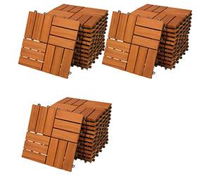CASARIA® 33x Dalles bois clipsables 30x30cm bois d'acacia certifié FSC® dalle bois terrasse extérieur antidérapant sol balcon jardin caillebotis résistant UV intempérie mosaïque