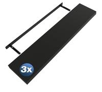 CASARIA® 3X Étagères murales flottantes MDF Noir Mat 110cm Robuste Effet Flottant Support de Fixation Inclus étagère Bois Rangement Livre