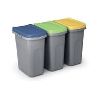 CASARIA® 3x Poubelle cuisine 25L 39x24cm couvercle inodore sac poubelle système de tri sélectif déchets salle de bain bureau poubelle cuisine 3 bacs